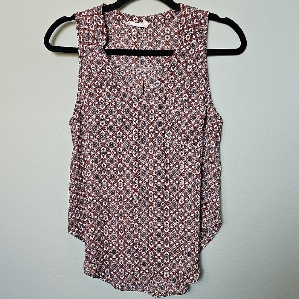 Lush Boho Feminine Brown and White Patterned Sleeveless Tank Top XS